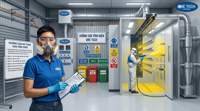 An toàn khi sơn tĩnh điện và xử lý chất thải trong xưởng