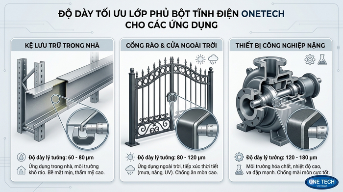 Bảng tham khảo độ dày sơn tĩnh điện theo từng ứng dụng