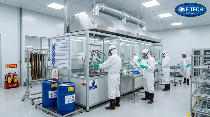 Trang bị bảo hộ khi tẩy sơn tĩnh điện trong xưởng