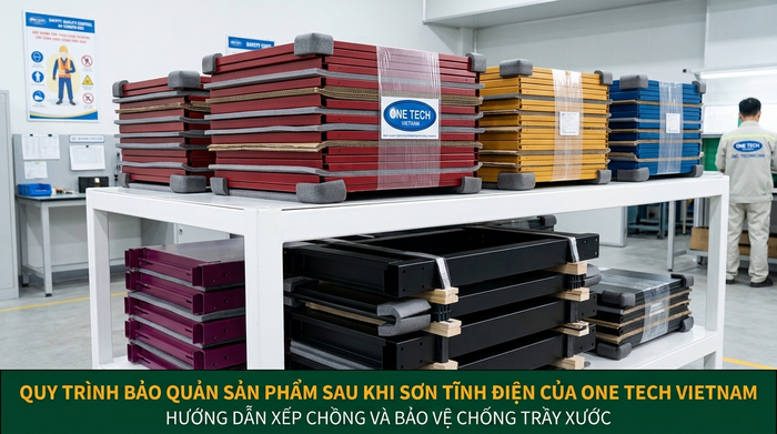 Sản phẩm kim loại sau sơn tĩnh điện được kê lót chống trầy xước