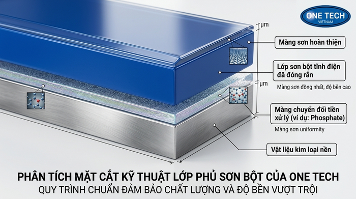 Minh họa cấu tạo lớp sơn tĩnh điện Thanh Hóa trên bề mặt kim loại