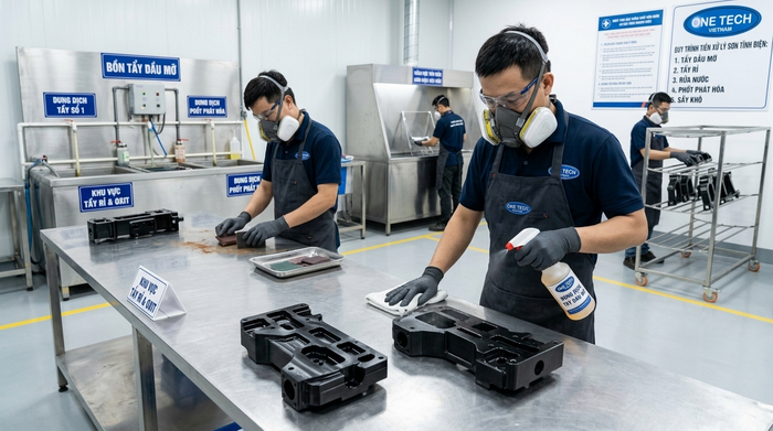 Chuẩn bị bề mặt trước sơn tĩnh điện bằng tẩy dầu mỡ và xử lý rỉ sét