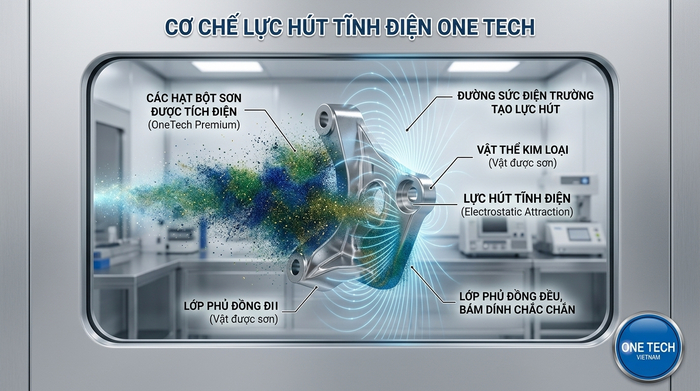 Cơ chế bột sơn bám lên bề mặt kim loại bằng lực hút tĩnh điện tại Thanh Hóa