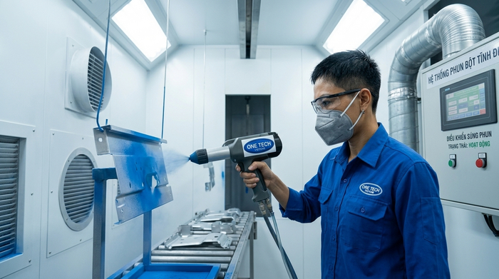 Phun sơn tĩnh điện bột trên chi tiết kim loại