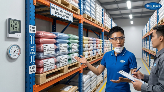 Sắp xếp bột sơn tĩnh điện trên pallet tránh ẩm nền