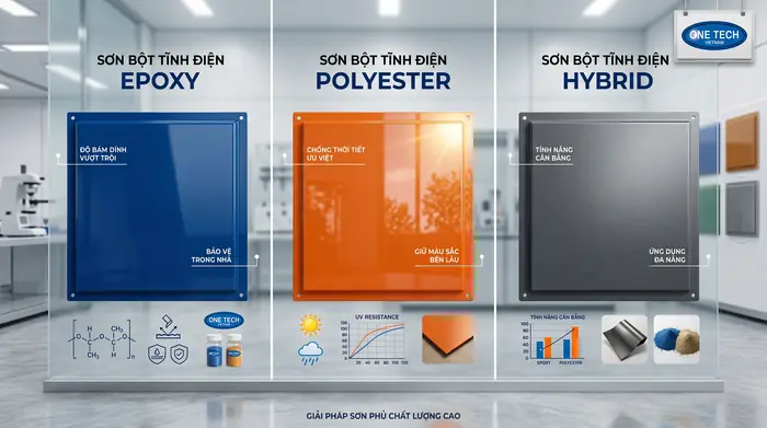So sánh các dòng bột sơn tĩnh điện Epoxy Polyester Hybrid
