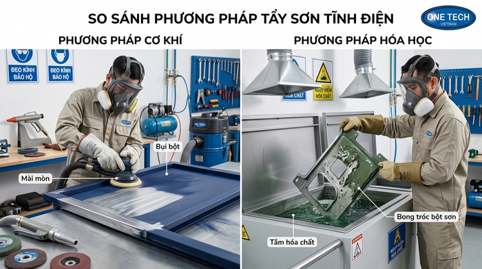 So sánh các phương pháp tẩy sơn tĩnh điện cơ học và hóa học