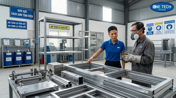 Ứng dụng tẩy sơn tĩnh điện cho kệ sắt, khung thép và thiết bị kim loại tại Thanh Hóa
