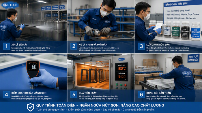 Quy trình phòng ngừa nứt sơn tĩnh điện từ xử lý bề mặt đến sấy